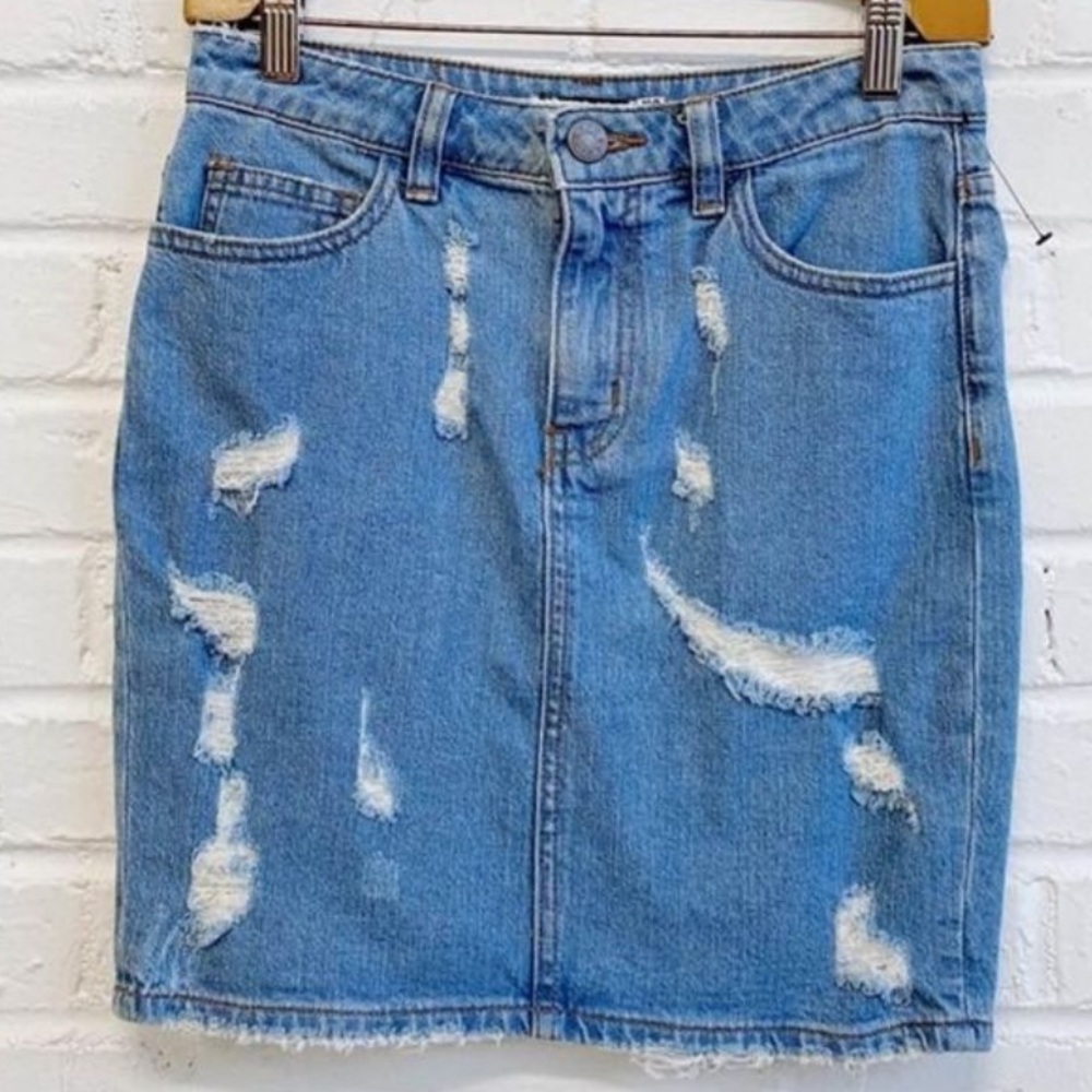 BDG High Waist Distressed Denim Skirt